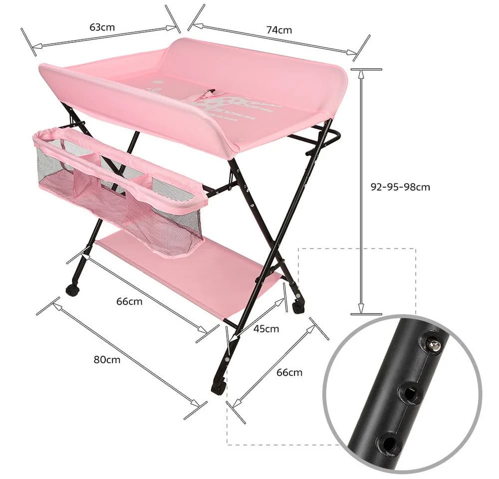 JEOBEST Wickeltisch Rosa Faltbar Höhenverstellbar Mit Stauraum - Bild 5