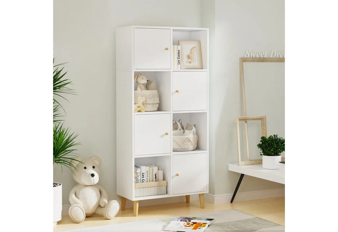 JEOBEST Bücherregal mit 4 Türen und 4 Fächern Weiß - Bild 3