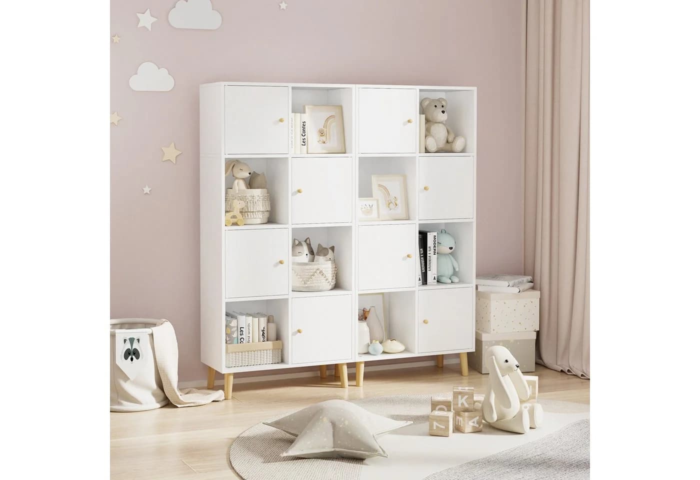 JEOBEST Bücherregal mit 4 Türen und 4 Fächern Weiß - Bild 4