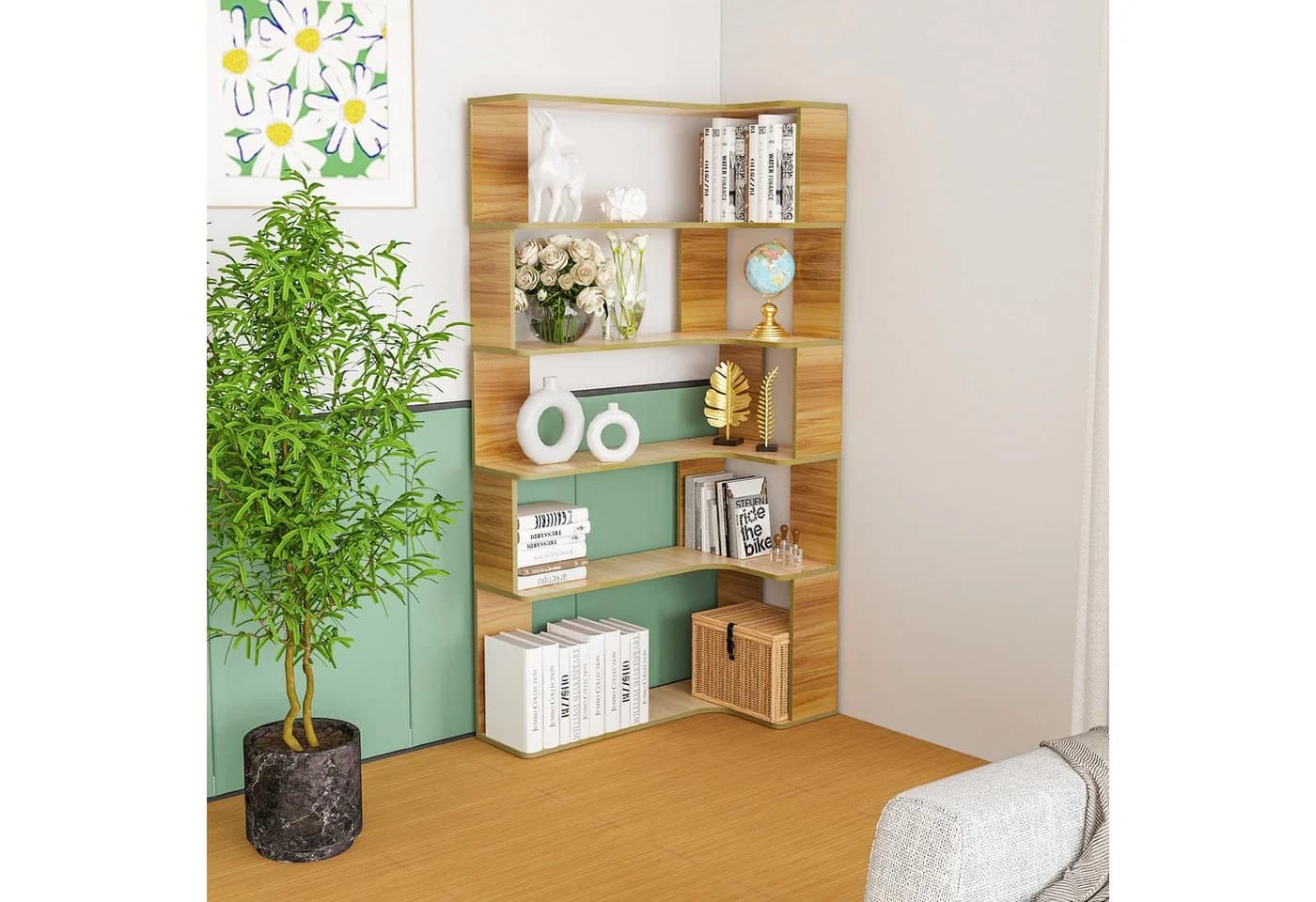 JEOBEST Eckregal 5-stufiges Bücherregal Modernes Display Unit