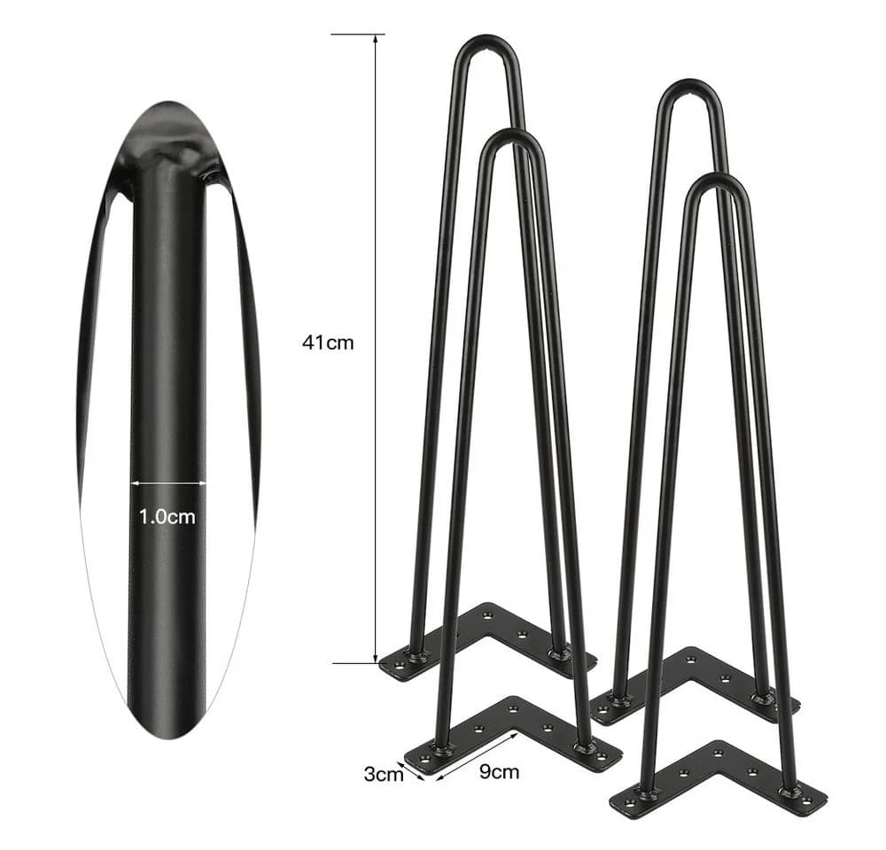 JEOBEST Tischbein 4er Set Haarnadel Metall Schwarz
