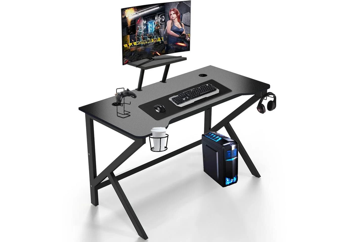 JEOBEST Gamingtisch Computertisch Schwarz mit USB-Anschlüssen - Bild 2