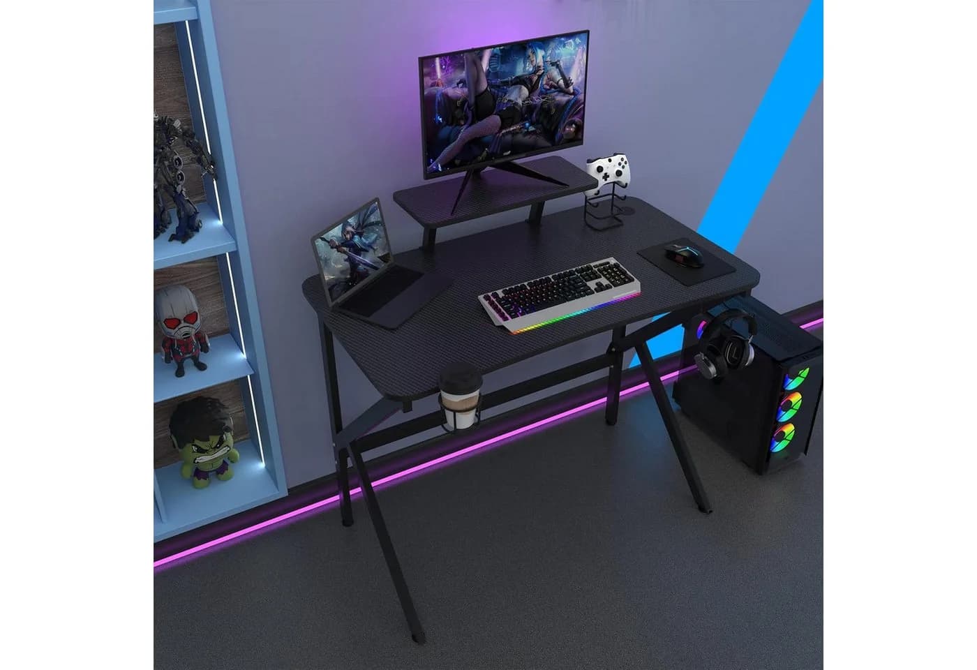 JEOBEST Gamingtisch Computertisch Schwarz mit USB-Anschlüssen - Bild 3
