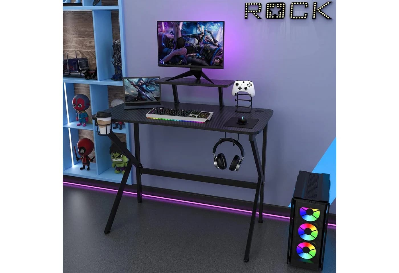 JEOBEST Gamingtisch Computertisch Schwarz mit USB-Anschlüssen - Bild 4