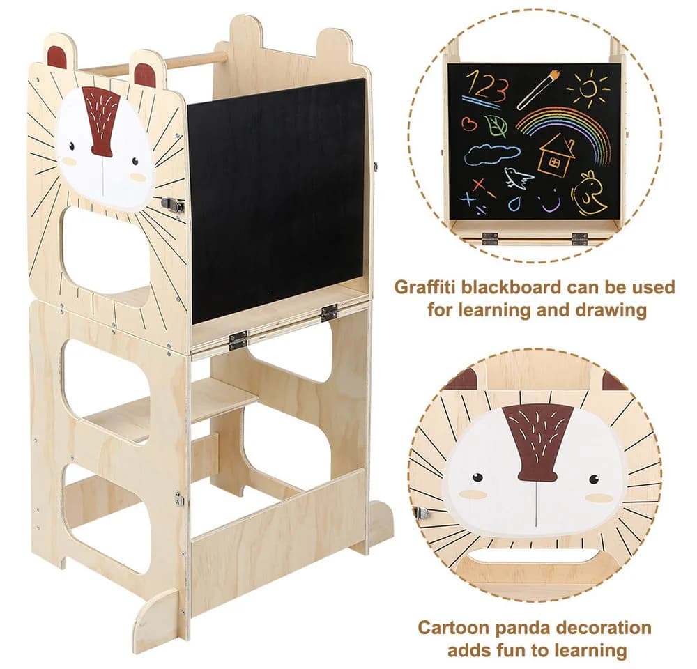 JEOBEST 3-in-1 Lernturm mit Kreidetafel und Stauraum