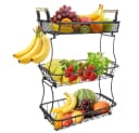 JEOBEST 3-stöckiger Obstkorb Metall Schwarz mit Bananenaufhängern Bild 2