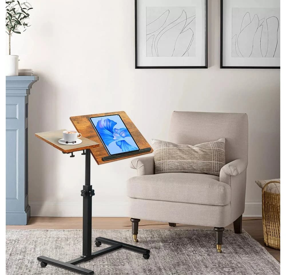 JEOBEST Laptoptisch Beistelltisch Mit Rollen, C-förmiger Couchtisch mit Holzplatte, Höhenverstellbar - Bild 4