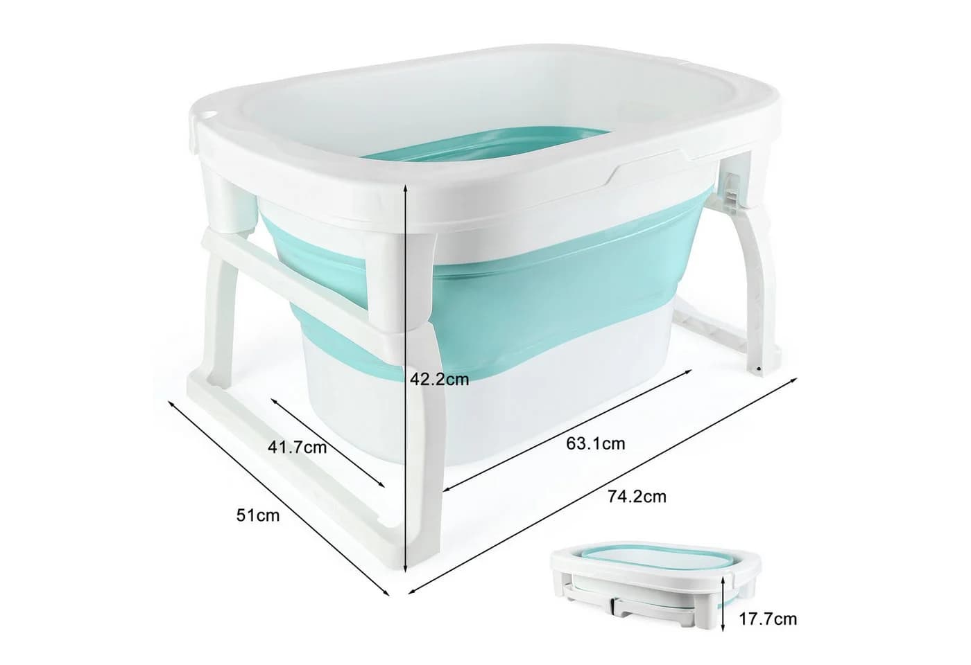 JEOBEST Faltbare Babybadewanne Blau mit Duschhocker