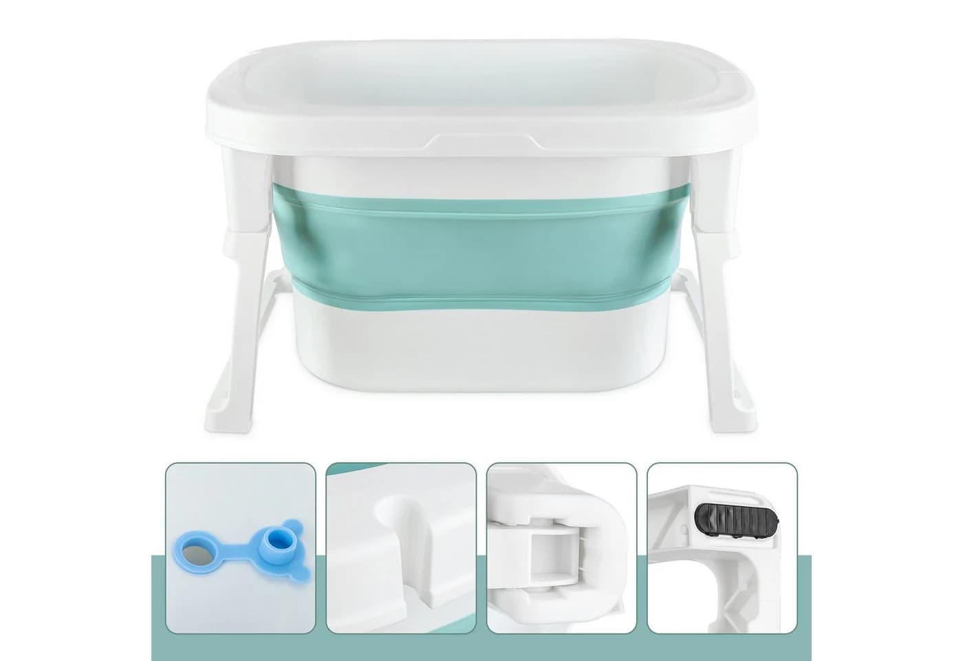 JEOBEST Faltbare Babybadewanne Blau mit Duschhocker - Bild 3