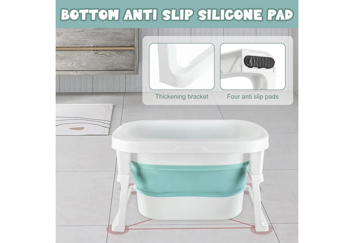 JEOBEST Faltbare Babybadewanne Blau mit Duschhocker - Bild 5