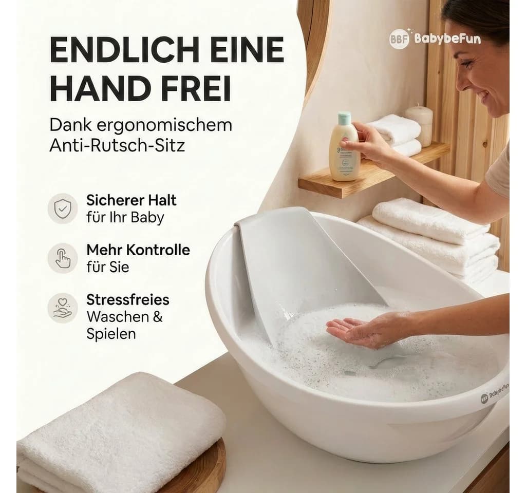 BabyBeFun Babybadewanne mit Safety-Pad Weiß Rutschfest - Bild 3