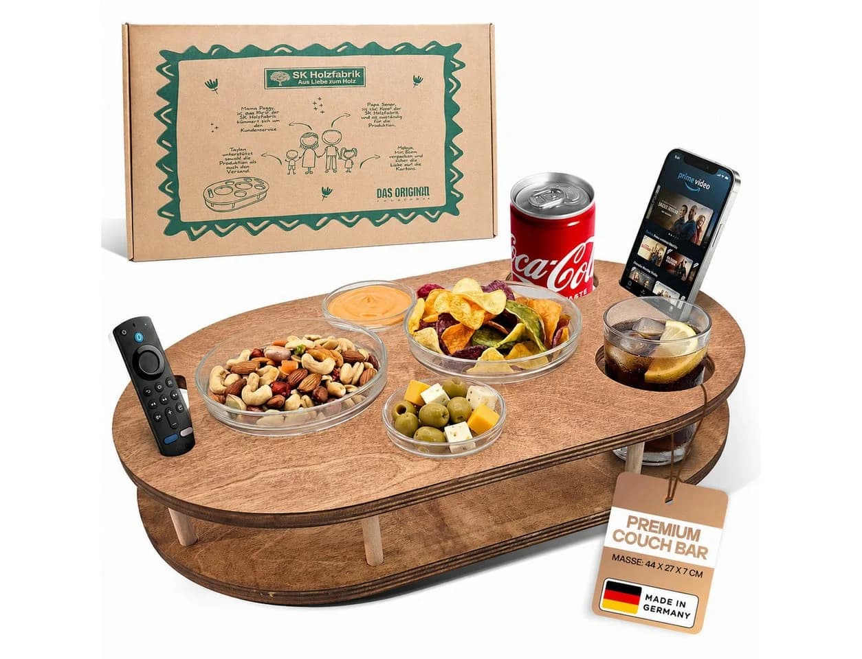 PEGSEN Couchbar Snackbox mit 4 Glasschalen Birkenholz Braun - Bild 2