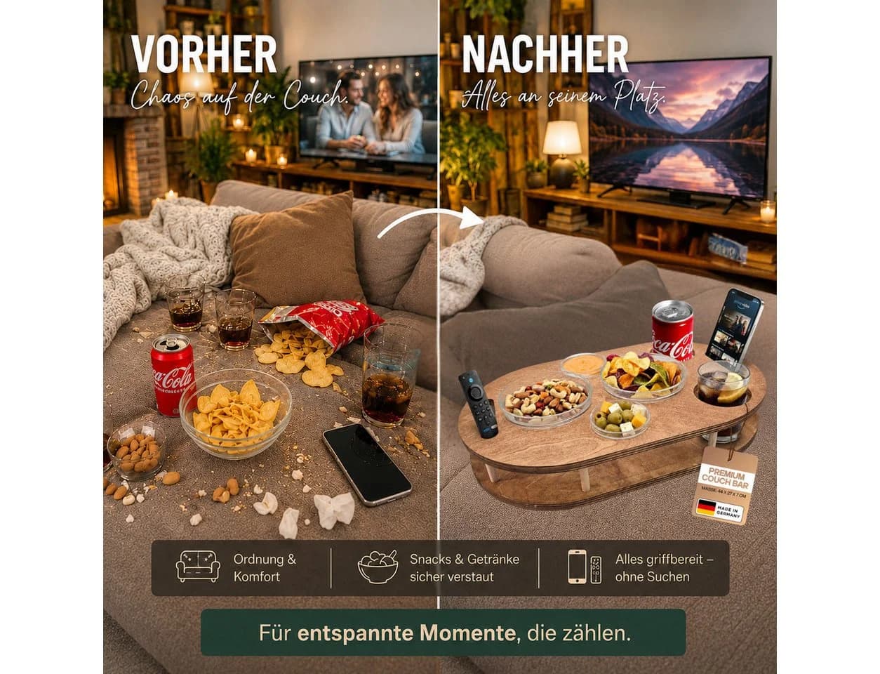 PEGSEN Couchbar Snackbox mit 4 Glasschalen Birkenholz Braun - Bild 3