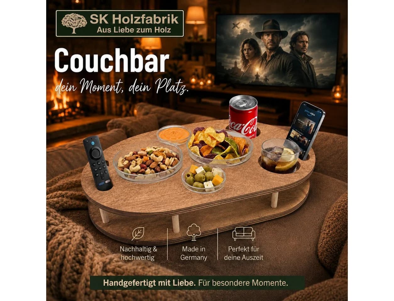 PEGSEN Couchbar Snackbox mit 4 Glasschalen Birkenholz Braun - Bild 5
