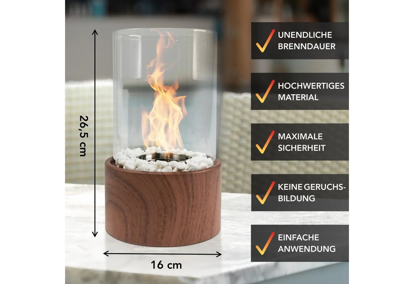 Flammenfuchs Tischfeuer Bio-Ethanol Holzoptik Braun mit Ersatzbrenner - Bild 5