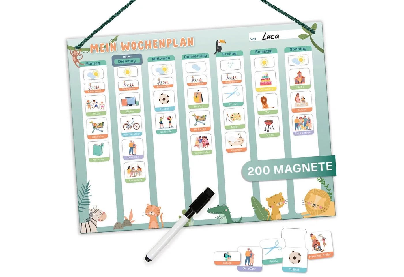 Mini Mindz Magnettafel Wochenplaner Kinder Grün mit 200 Magneten - Bild 2