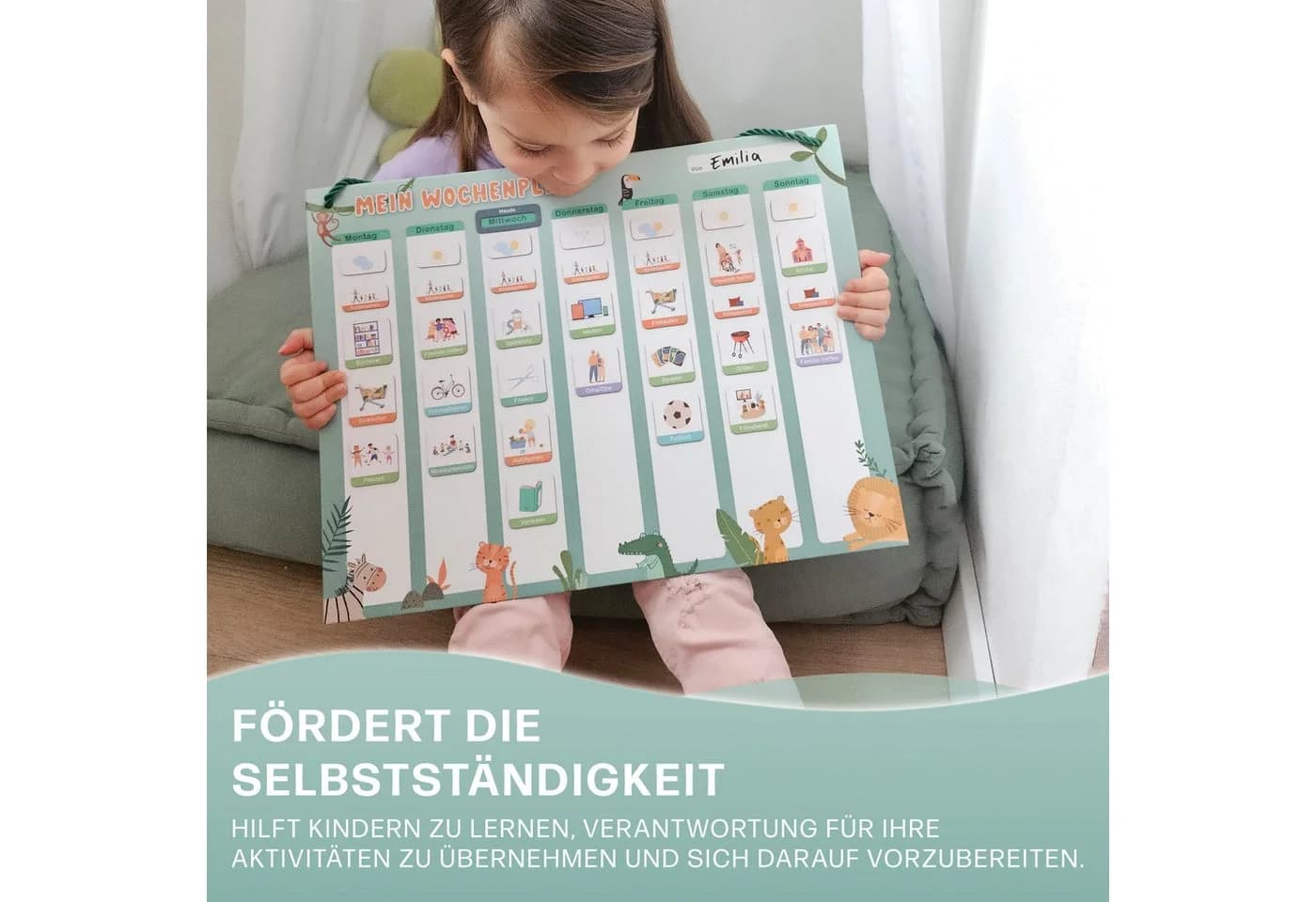 Mini Mindz Magnettafel Wochenplaner Kinder Grün mit 200 Magneten - Bild 3