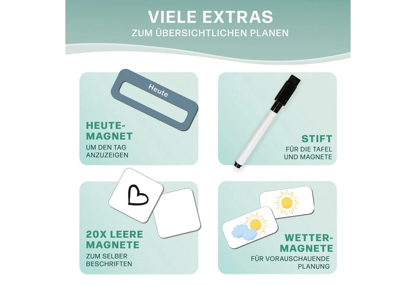 Mini Mindz Magnettafel Wochenplaner Kinder Grün mit 200 Magneten - Bild 4