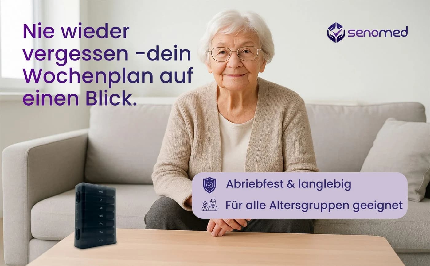 Senomed Pillendose Tablettenbox 3 Fächer pro Tag Wochendosierer Schwarz