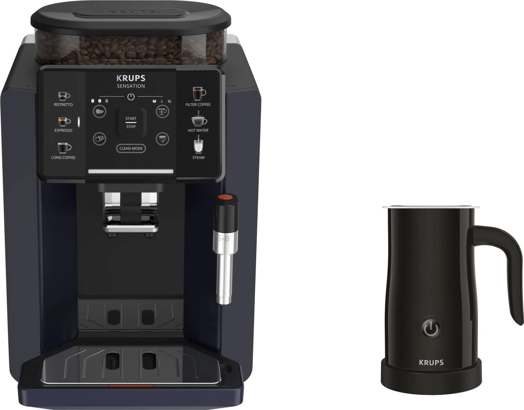KRUPS Kaffeevollautomat EA910B.23 Sensation Milk Bundle - Schwarz
