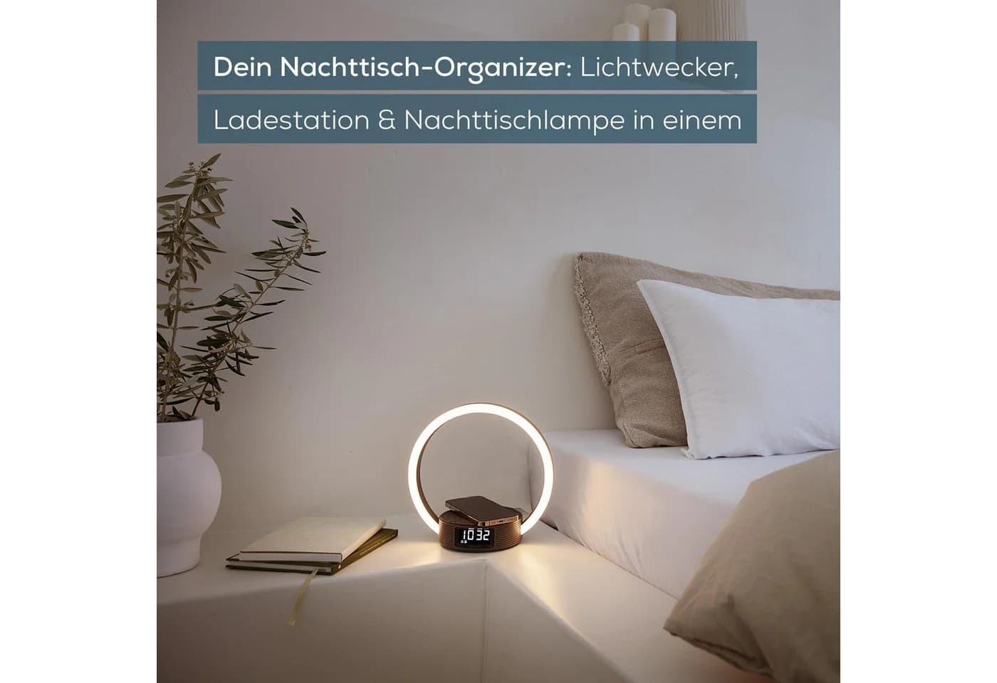 Beurer Lichtwecker WL 65 Wake up+Charge mit Schnellladestation, Wecker und Leselampe
