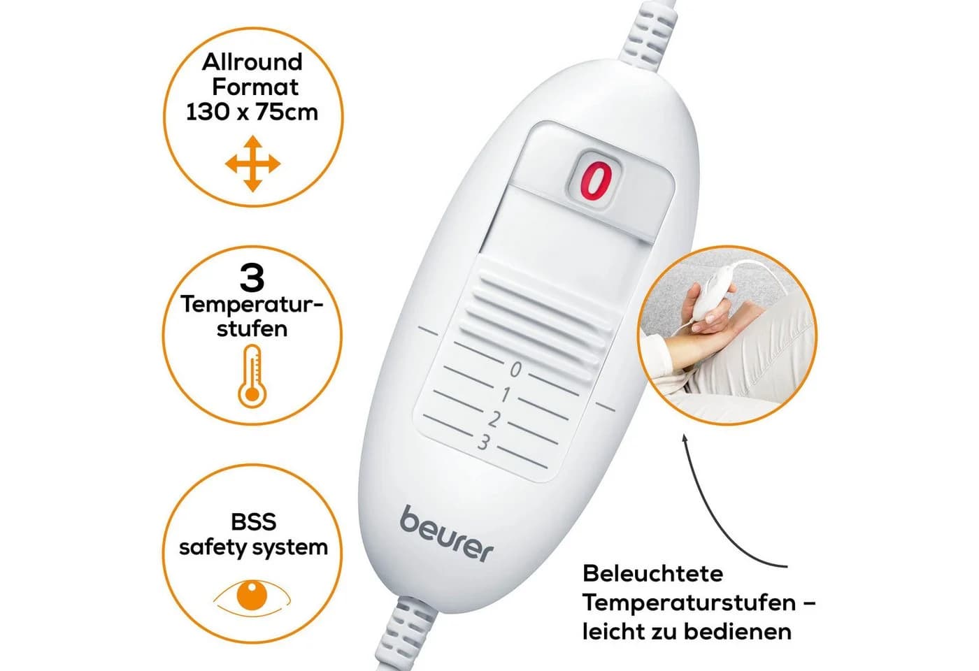 BEURER Wärmeunterbett UB 30 Baumwoll-Oberseite 3 Temperaturstufen
