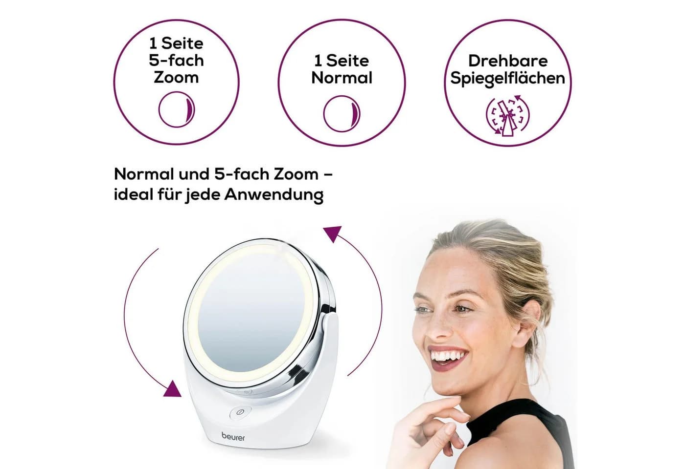 BEURER Kosmetikspiegel BS 49 beleuchtet mit 5-fach Vergrößerung Weiß - Bild 4