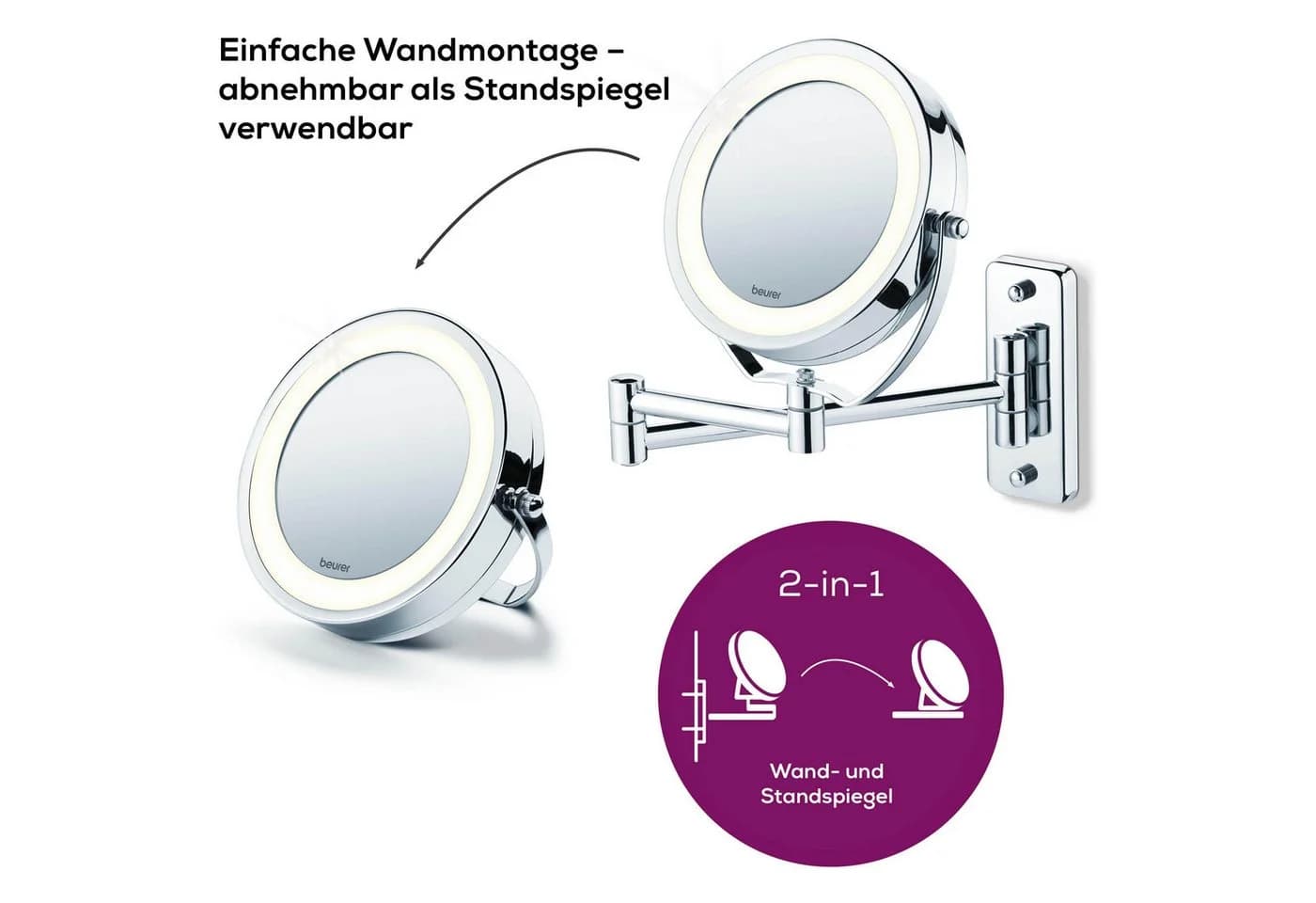 BEURER Kosmetikspiegel BS 59 mit LED-Beleuchtung & 5-fach Vergrößerung - Bild 3