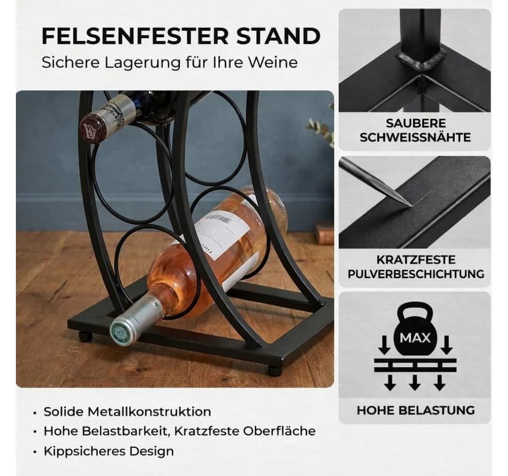 DanDiBo Weinregal Schwarz Metall Blumensäule Flaschenständer Elegance - Bild 5