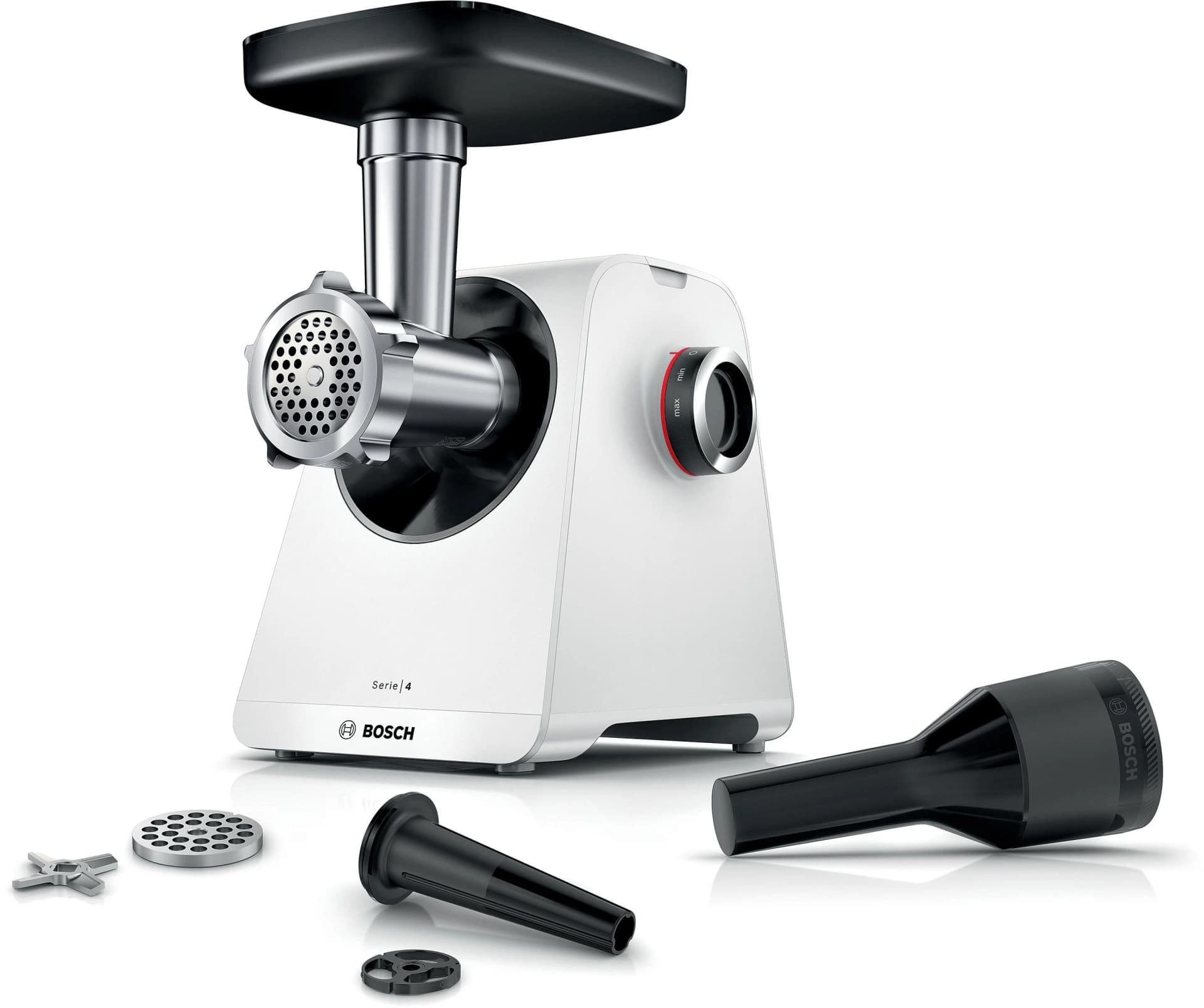 Bosch Fleischwolf MultiPower MFWS420W weiß 500 Watt Wurstfüller-Aufsatz