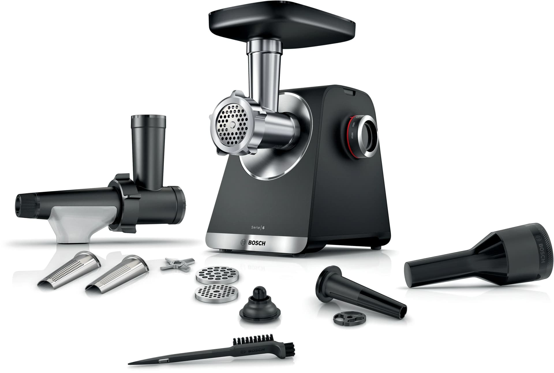 BOSCH Fleischwolf Serie 6 MFWS650B 3,5kg/Min. 2 Lochscheiben (3 & 8mm) Schwarz