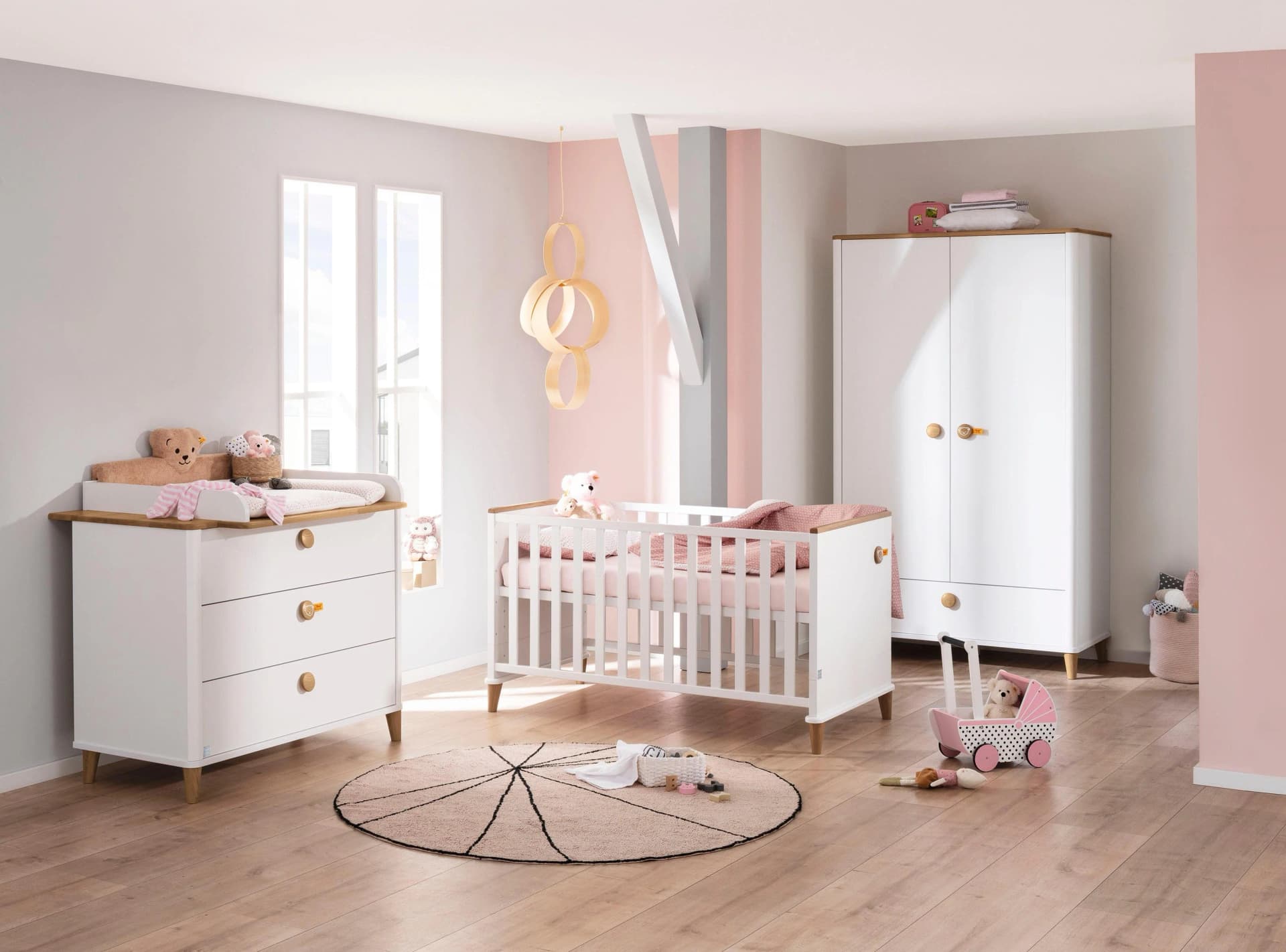 PAIDI Lotte & Fynn Babyzimmer Set Weiß Eiche mit Wickelaufsatz