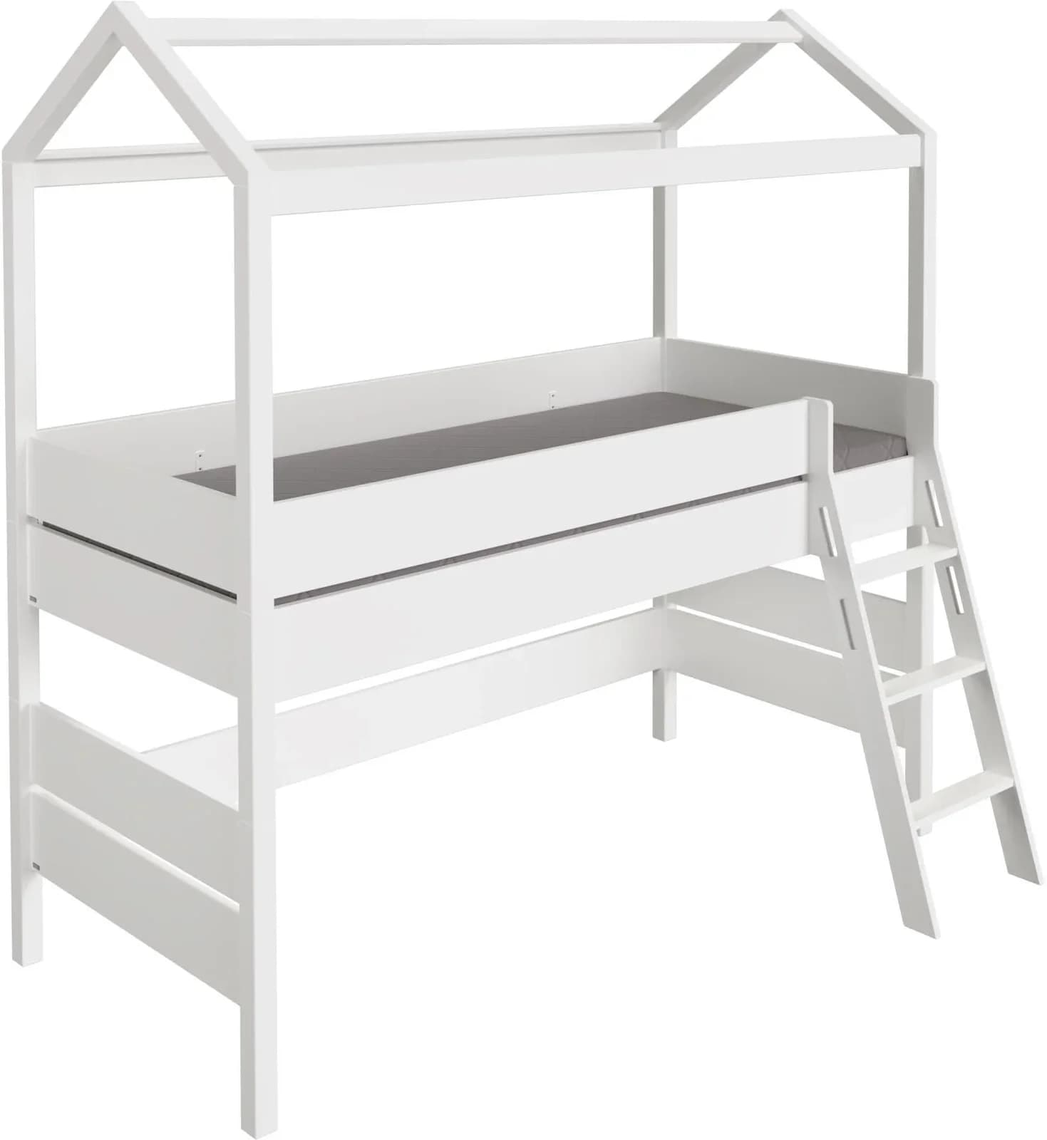 PAIDI Hausbett TINY HOUSE Weiß Kreideweiß Spielbett mit Rausfallschutz
