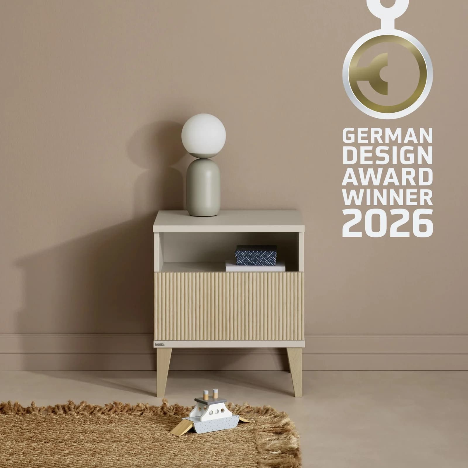 PAIDI Nachtkommode JONTE Beige mit Soft-Close und Massivholz-Füßen