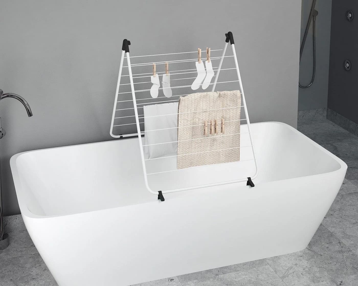 BISCHOF COLOMBO Badewannen-Wäscheständer BAGNO Silber/Schwarz Zusammenklappbar - Bild 2