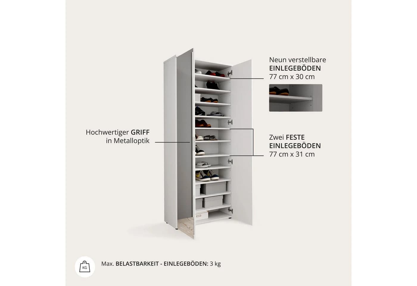 HBZ Lincoln Schuhschrank Weiß mit Spiegeltüren - Bild 3