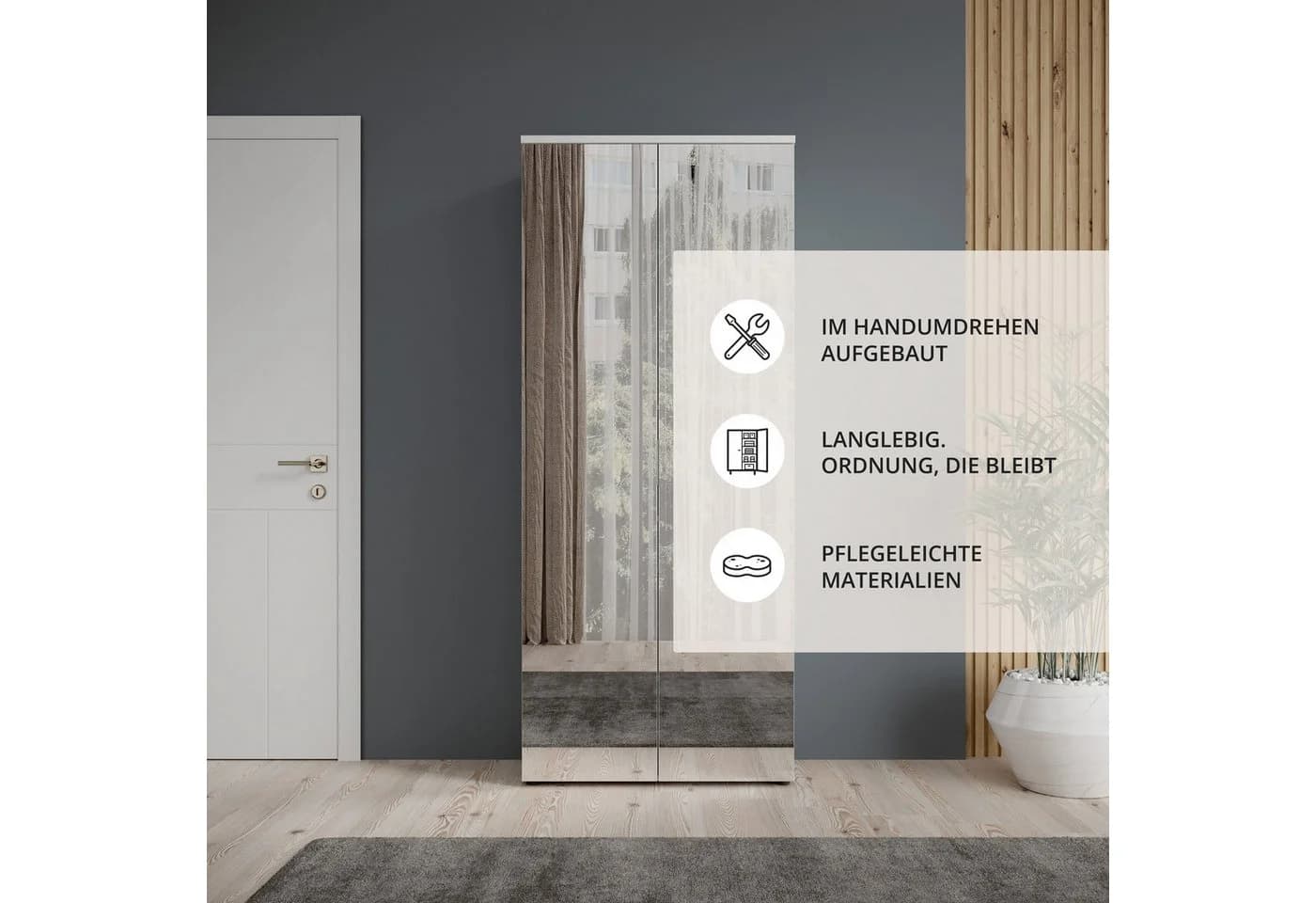 HBZ Lincoln Schuhschrank Weiß mit Spiegeltüren - Bild 4