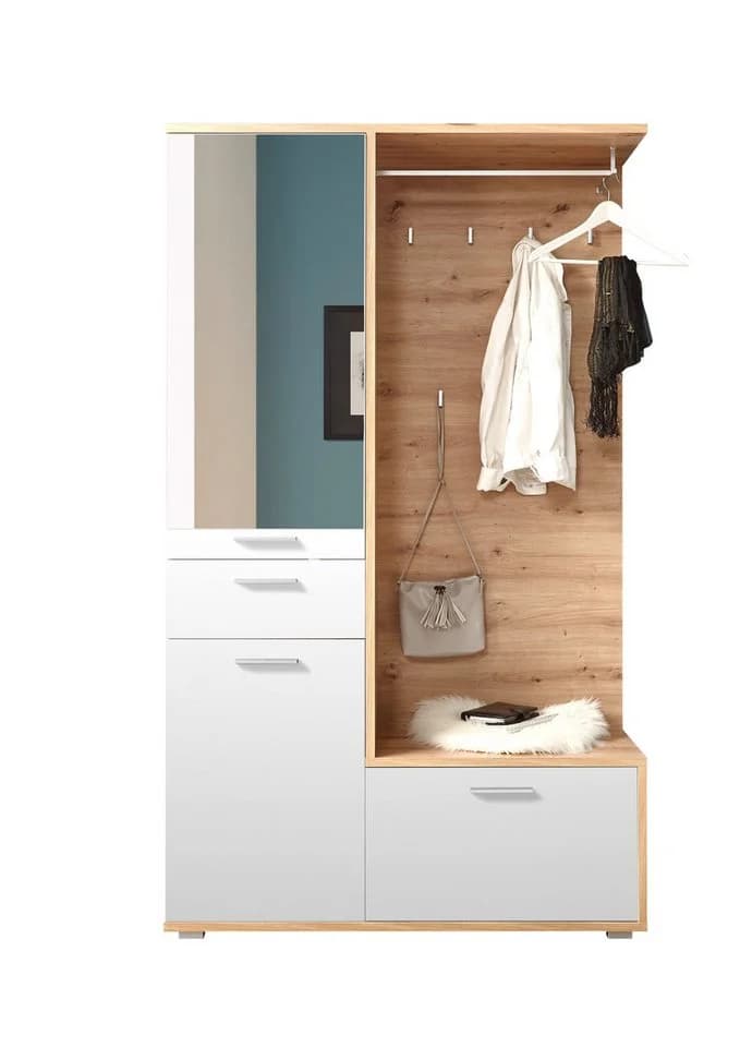 HBZ Entra Kompaktgarderobe Weiß Eiche mit Spiegel - Bild 4