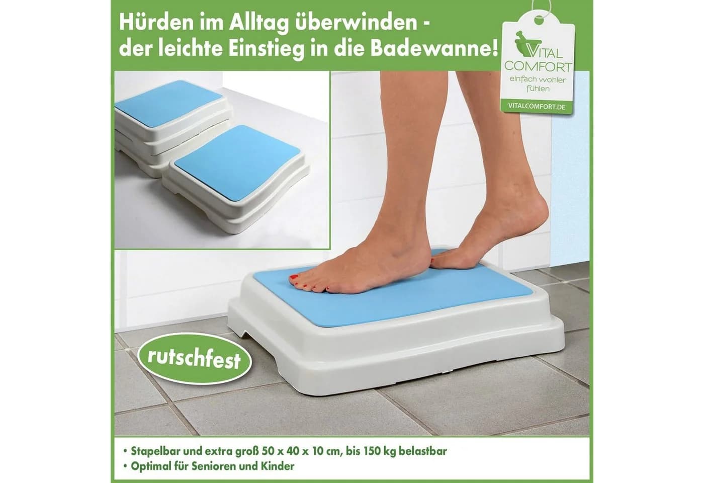 deeel basics Tritthocker Badewanne Blau/Weiß Anti-Rutsch - Bild 4