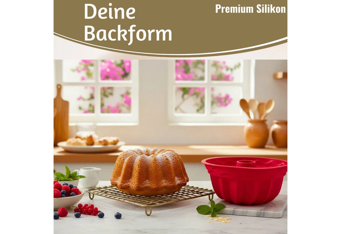 LS-LebenStil Silikon Gugelhupfform 24cm Rot Antihaft - Bild 3