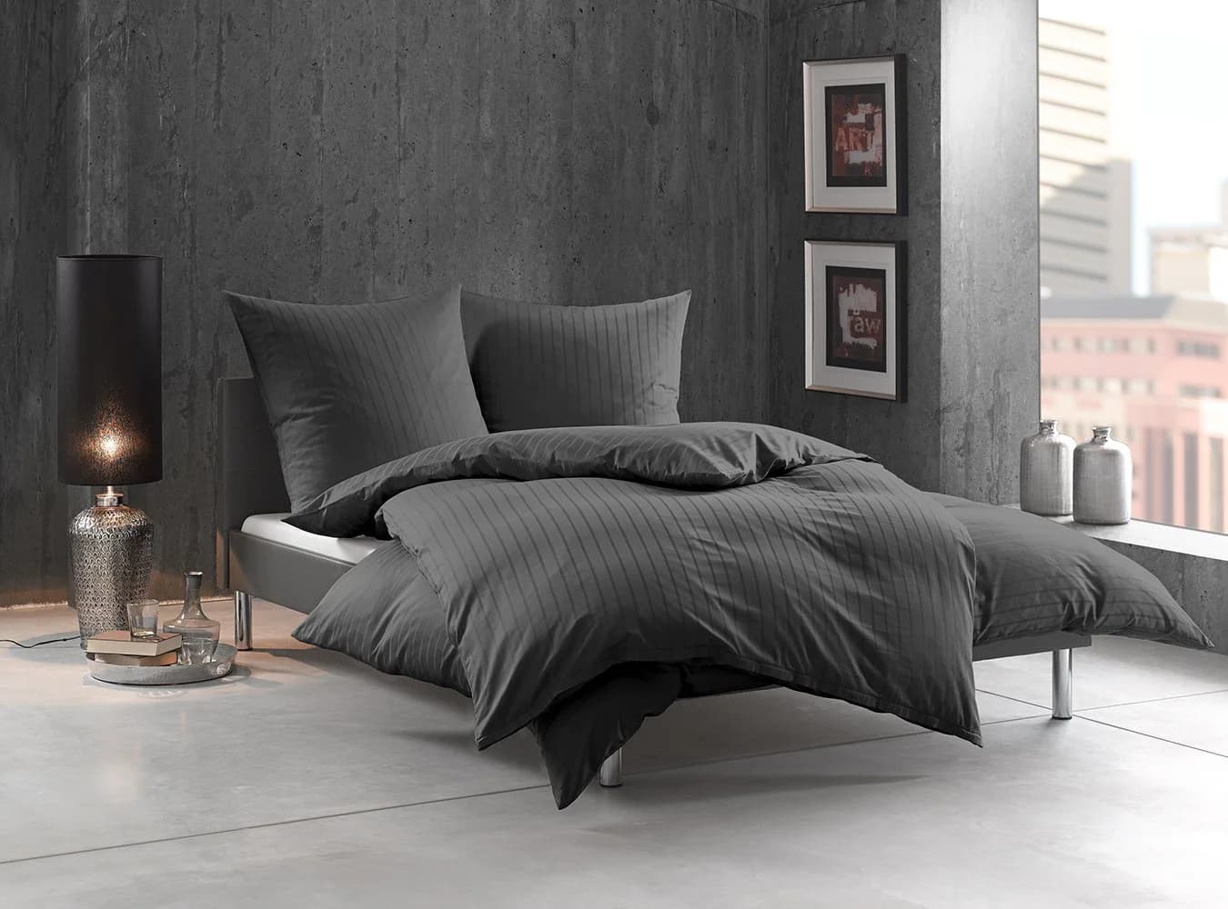 BETTWAESCHE-MIT-STIL Bettwäsche Mako Satin Streifen Lima Grau/Weiß - Bild 2