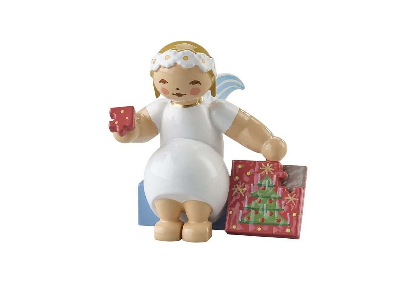 Wendt & Kühn Margeritenengel Sitzend mit Puzzle Weihnachtsfigur