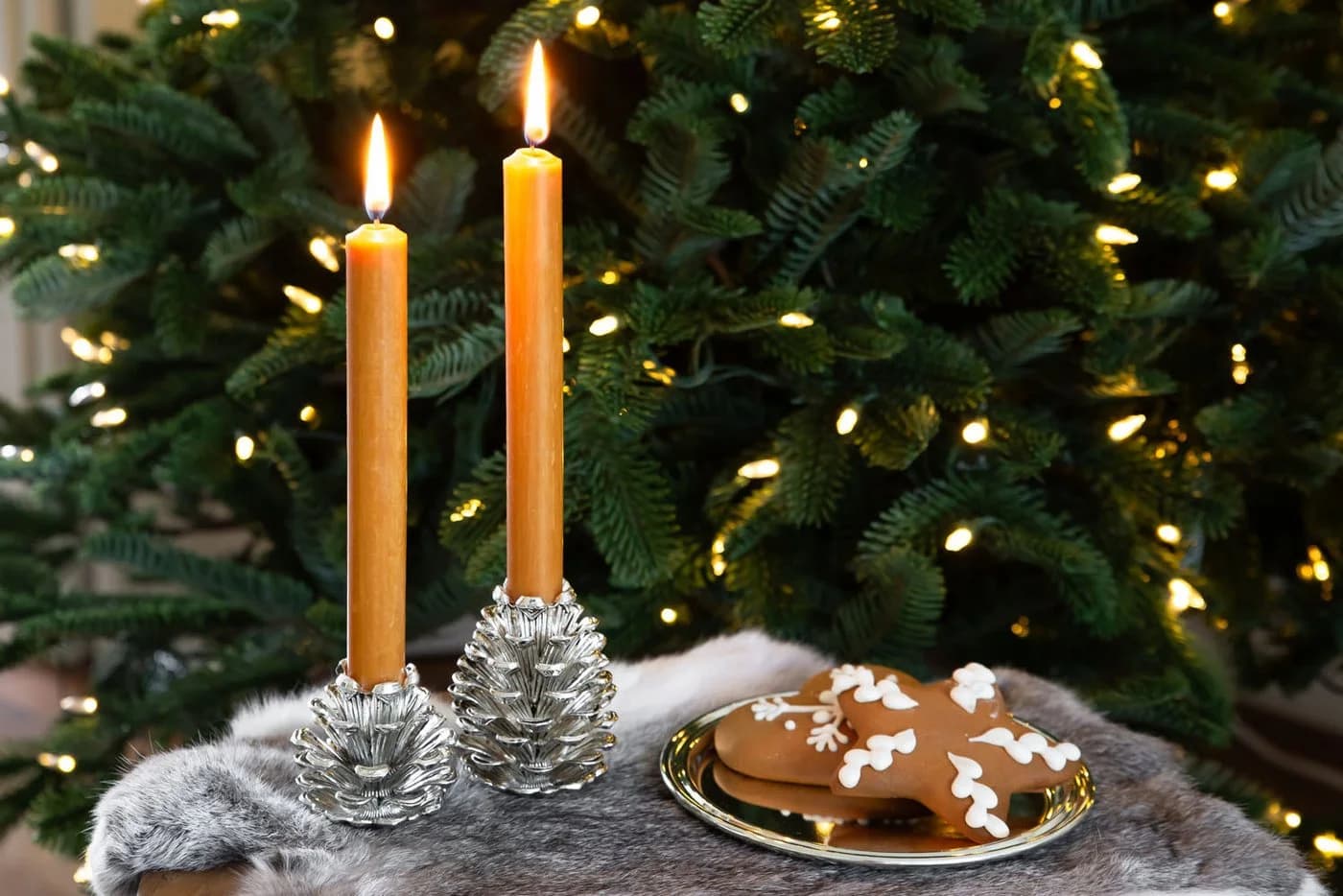 EDZARD Kerzenhalter Zapfen Silber Tannen-Design Weihnachtsdeko
