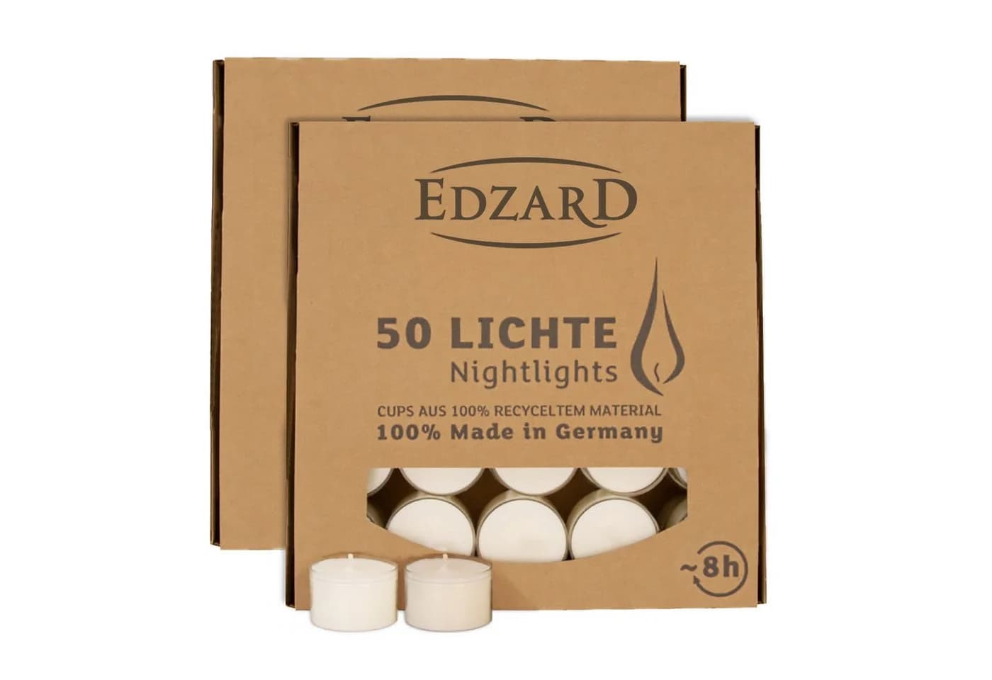 EDZARD Teelichter 100 Stück Weiß Transparente Hülle 8 Stunden Brenndauer