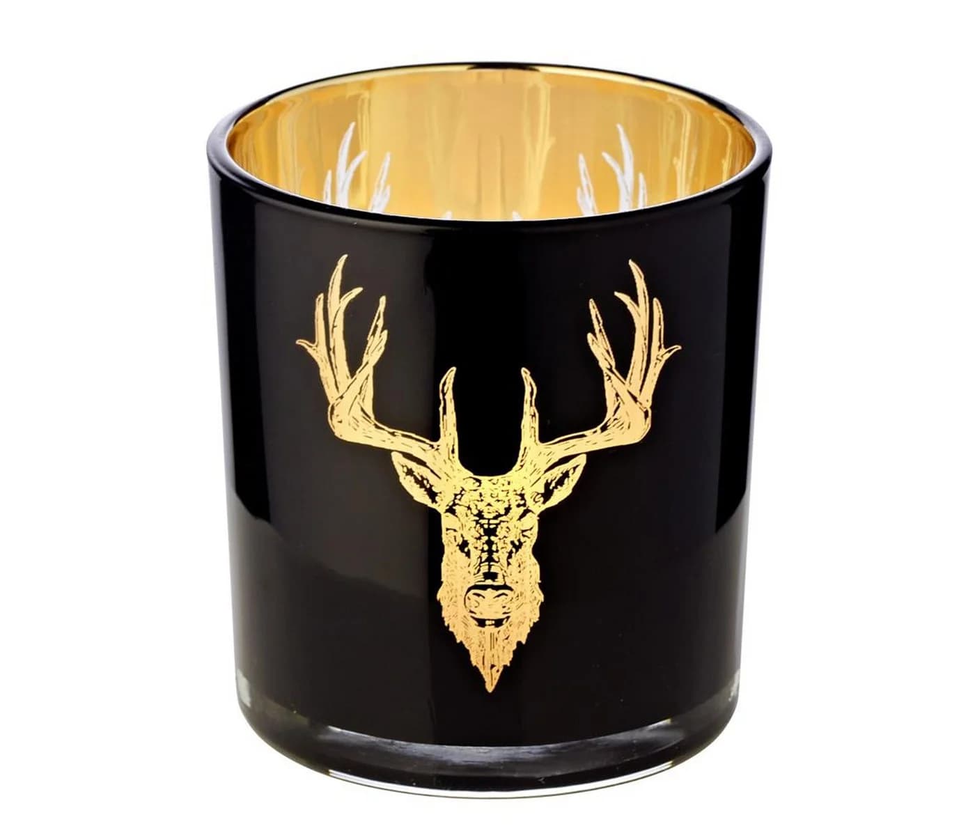 EDZARD Windlicht Lio Glas Hirsch-Motiv Schwarz Gold