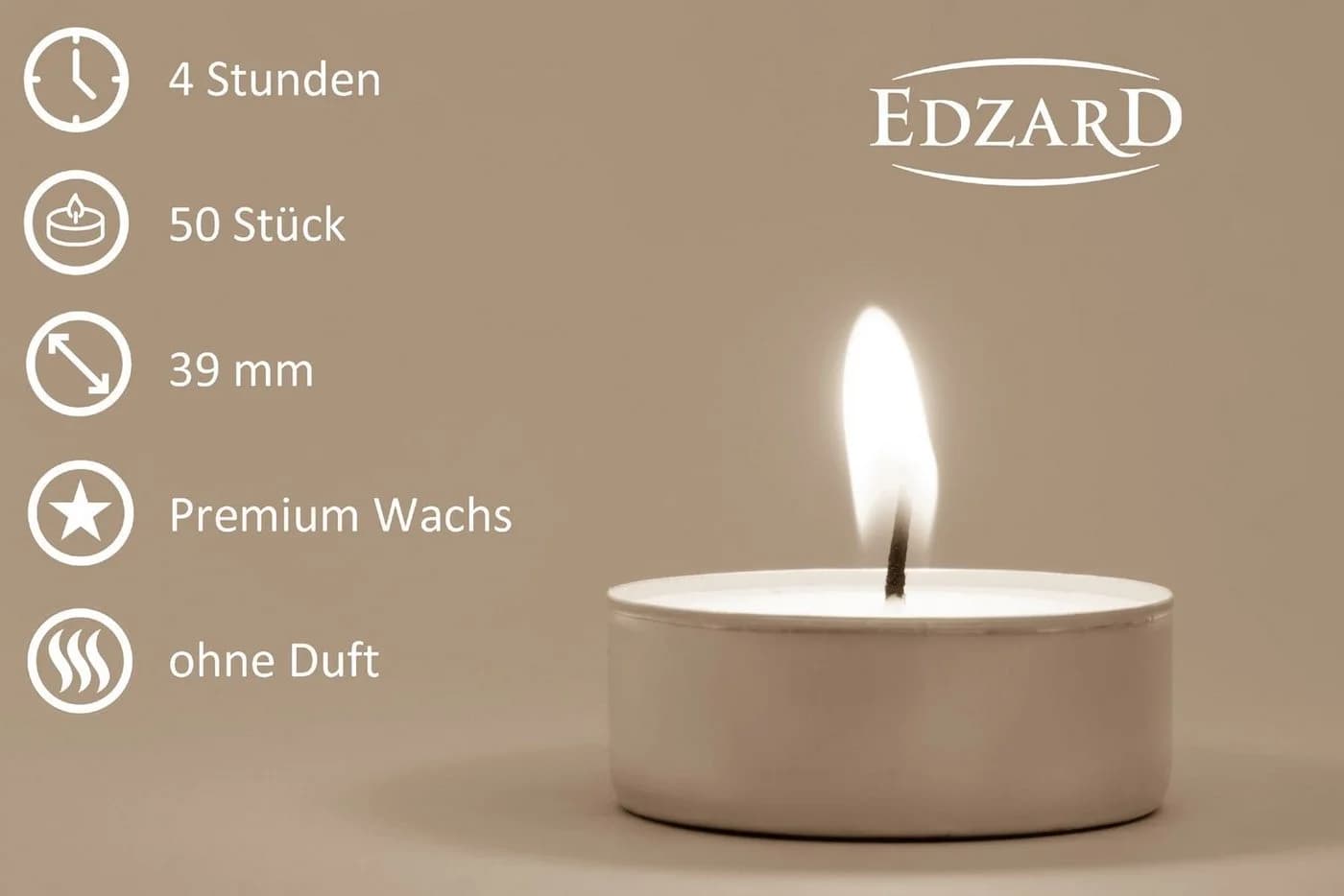 EDZARD Teelicht Teelichter 50 Stück Premium Wachs mit Alu-Cup - Bild 4