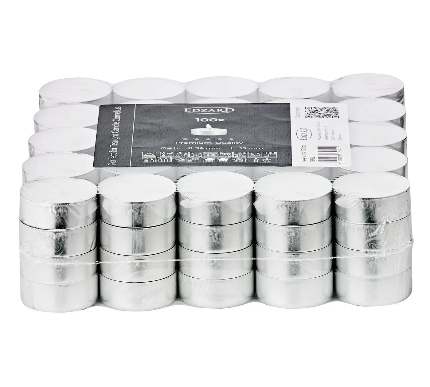 EDZARD Teelichter 100 Stück Weiß Premium Wachs Alu-Cup