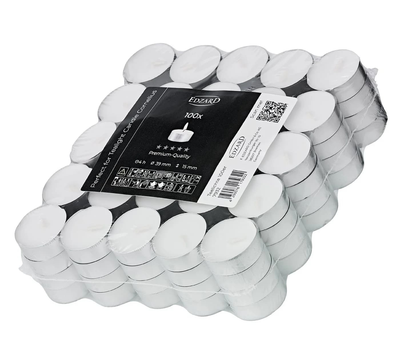 EDZARD Teelichter 100 Stück Weiß Premium Wachs Alu-Cup - Bild 2
