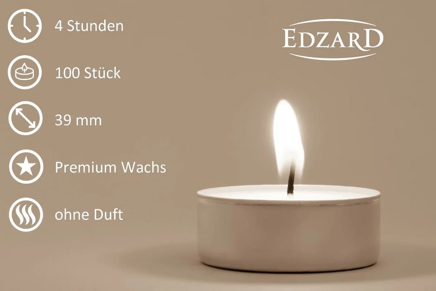 EDZARD Teelichter 100 Stück Weiß Premium Wachs Alu-Cup - Bild 4