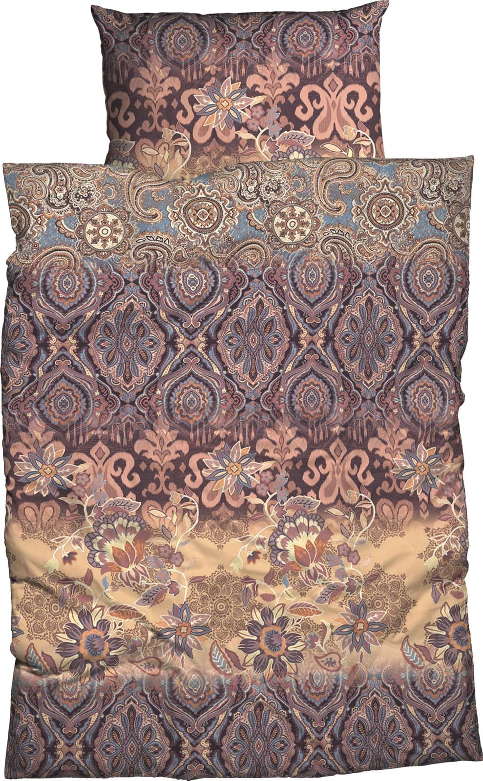 CASATEX Bettwäsche Suzani Beige Blau Satin 100% Baumwolle